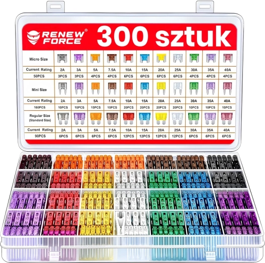 Sæt med bilsikringer 300 stk. 2–40 A (micro/mini/standard) med organizer og udtrækker