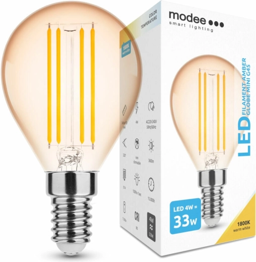 Modee LED filamentpære Amber Globe Mini G45 4 W E14, 360 lm, varmt hvid, dæmpbar