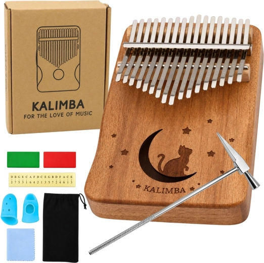 Kalimba med 17 tangenter – træ-tommelfingerklaver med tilbehør