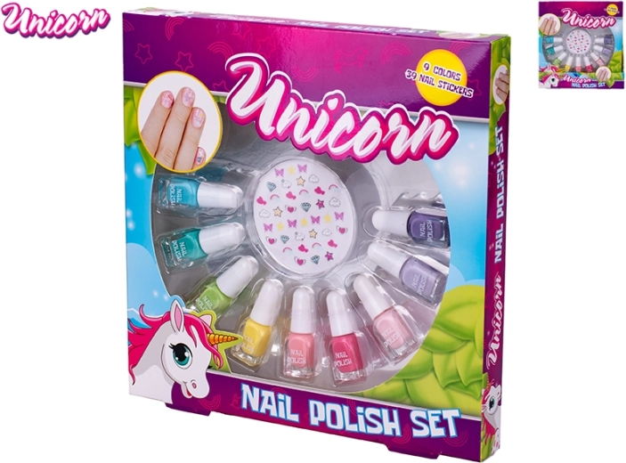 Unicorn børnesæt med neglelakker og klistermærker
