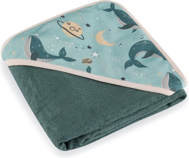 PETITE&MARS bambushåndklæde med hætte Loulou Whale Song 100 × 100 cm