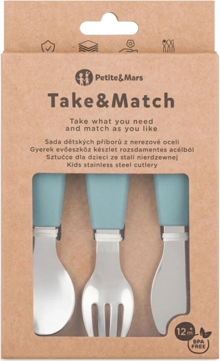 Petite&Mars sæt med børnebestik i rustfrit stål Take&Match Frosted Sky 12m+