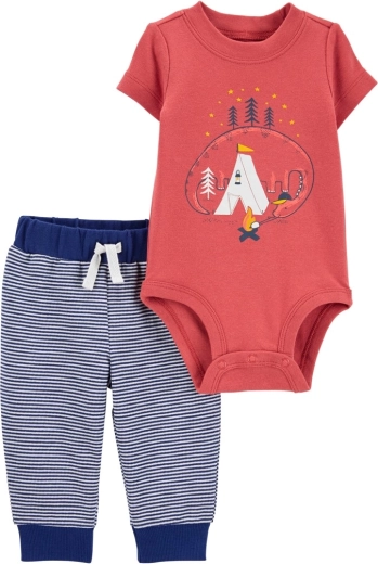 Carter's 2-delt sæt til drenge Dino Stripes (kortærmet body + sweatpants) 12 mdr.