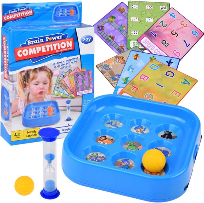 Børnespil Brain Power – blæse-hurtighedskonkurrence med tal og alfabet