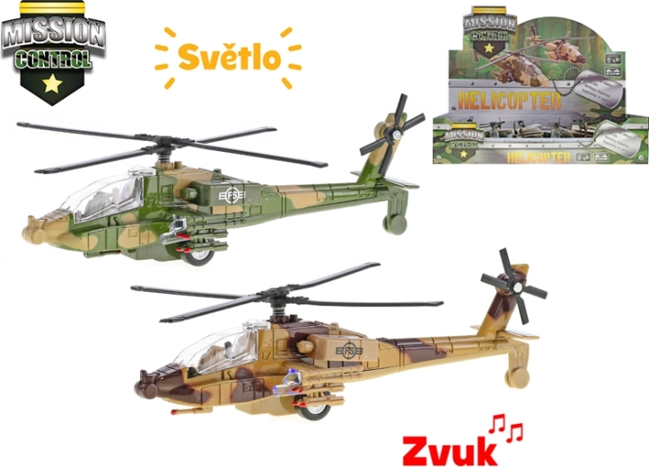 Militær metalhelikopter Mission Control 20 cm med lys og lyd