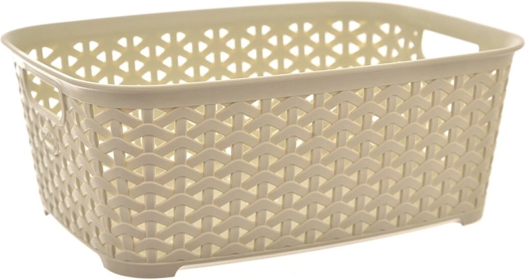 Kurv i plast med rattanlook, hobby, creme 29 × 21,5 × 11 cm