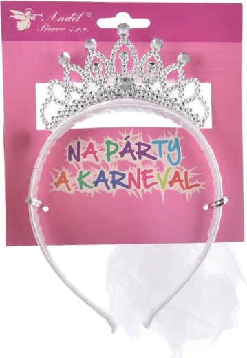 Hvidt diadem/hårbøjle med krone og slør