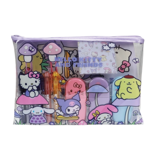Hello Kitty og venner – stort skolesæt med Mushroom-motiv