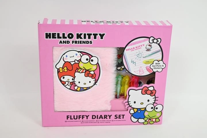 Hello Kitty plys-mini-dagbog med gelpenne og klistermærker