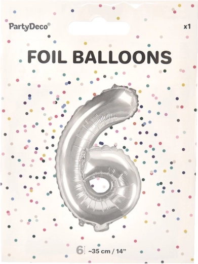 Folieballon tal 6 sølv 35 cm