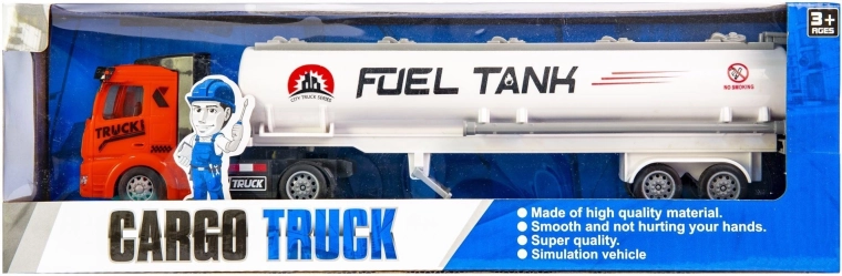 Lastbil med tankvogn med friktions-/pull-back-mekanisme og rød kabine - 1 stk.