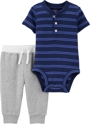 Carter's 2-delt sæt til drenge – kortærmet body og sweatpants Blue Stripes (3 måneder)