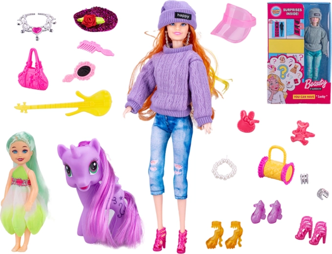 Modedukke 29 cm med ledede lemmer og tilbehør