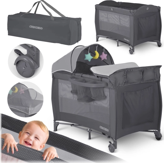 Rejseseng med madras og taske 125 × 65 × 78 cm, antracit