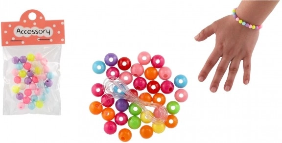 Plastperler farverige med snor 2 farver i pose 6,5x11x1 cm