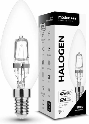 Modee halogenpære Candle C35 42 W E14, 624 lm, varm hvid