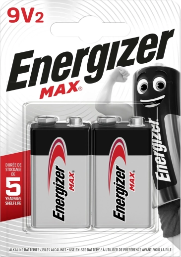 Energizer Max alkalisk 9V batteri, 2 stk.