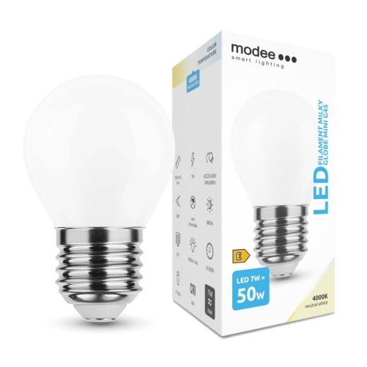LED filamentpære Modee Milky Globe Mini E27 7 W neutral hvid