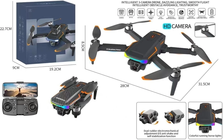 Drone med HD-kamera til fjernstyring, foldbar quadcopter med app