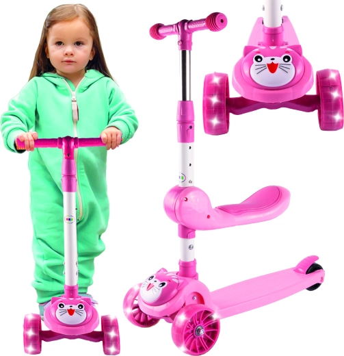 Trehjulet løbehjul Kotek med lysende hjul og sæde