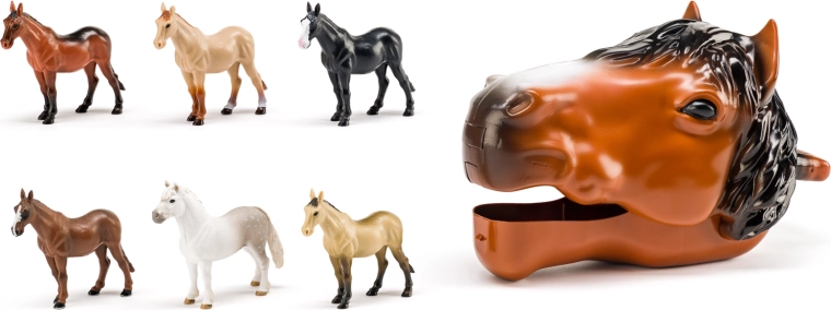 Hestehoved med figurer – opbevaringsboks og sæt med 6 heste