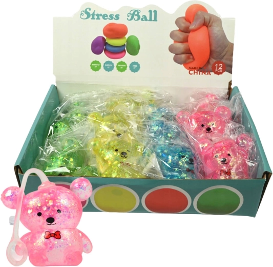 Antistress gel-bamse med glimmer og sløjfe - 1 stk.