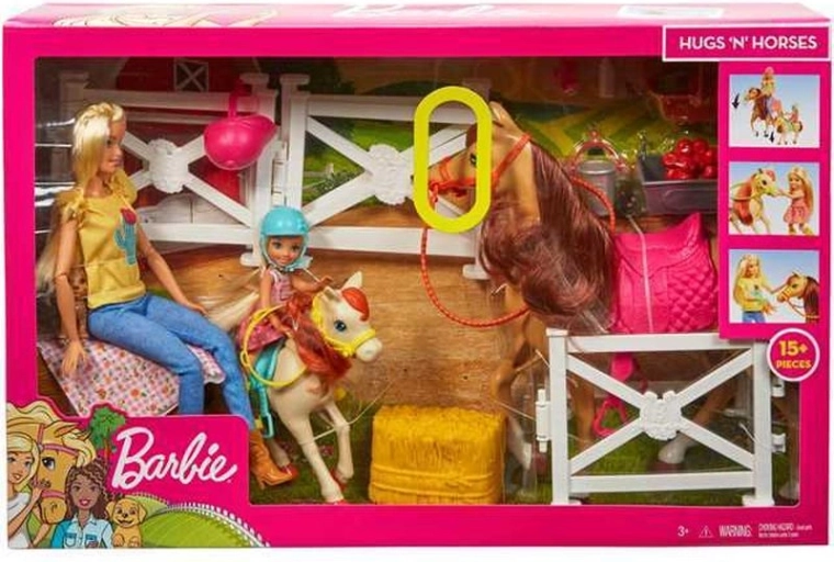 Barbie-stald med heste, Barbie- og Chelsea-dukker og tilbehør