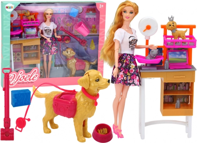 Oplevelsessæt med dukke og kæledyr – veterinærpleje og grooming