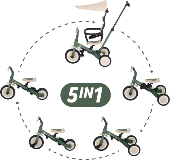 Petite&Mars multifunktionel 5-i-1 trehjulet cykel Turbo Plus misty green