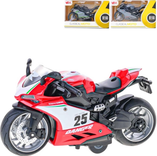 Racer-motorcykel i metal 14 cm 1:12 med tilbagetræk i æske - 1 stk.