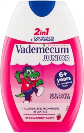 Vademecum Junior 2-i-1 jordbær børnetandpasta og mundskyl 75 ml