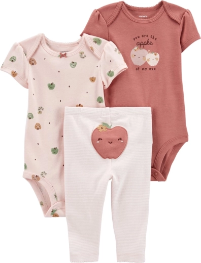 Carter's 3-delt sæt til baby Pink Apple – 2× kortærmede bodystockings og leggings