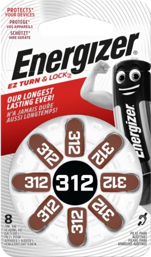 Energizer 312 knapcellebatterier til høreapparater, 8 stk.