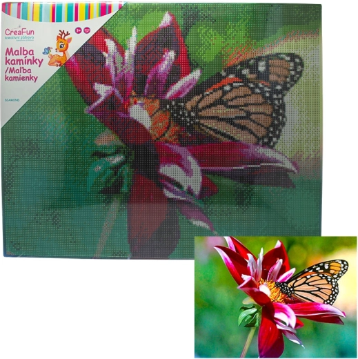 Diamantmaling – sommerfugl og blomst 40 × 50 cm