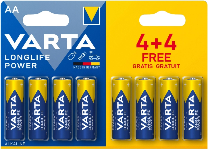 Alkaliske batterier AA Longlife Power Varta 8 stk.