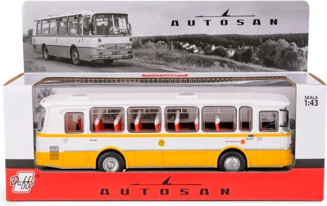 Model af Autosan H9-20-bus fra PKS i gul-hvid udførelse
