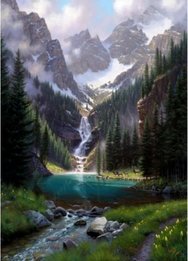 Diamantbroderi (diamond painting) – Staw w górach 30 × 40 cm