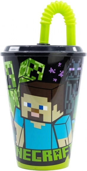 Vandkrus med sugerør til børn STOR 40430 430 ml Minecraft (sort)