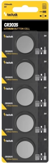 Technik Platinum lithium knapcellebatteri CR2025 3V, pakke med 5 stk.