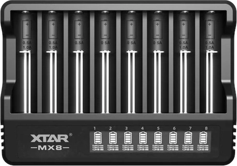 XTAR MX8 oplader til Li-ion- og Ni-MH-akkumulatorer