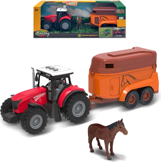 Farmtraktor med hestetrailer med lys og lyde