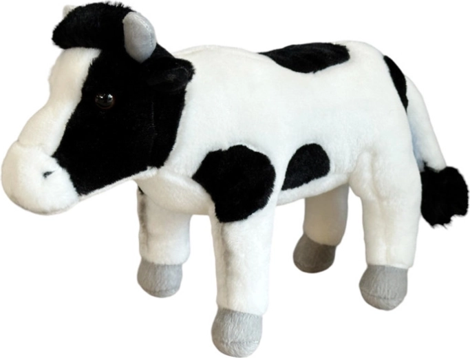 Plysbamse ko sort‑hvid 22 cm