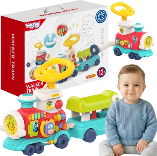 Woopie Baby interaktivt lokomotiv 2-i-1 gåvogn og løbecykel med damp