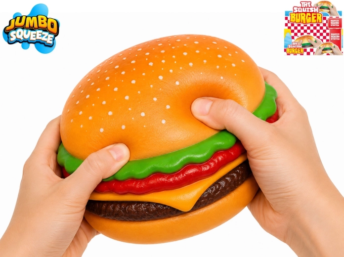 Strækbart jumbo-hamburger antistress-klemmelegetøj 12 × 12 × 5,5 cm
