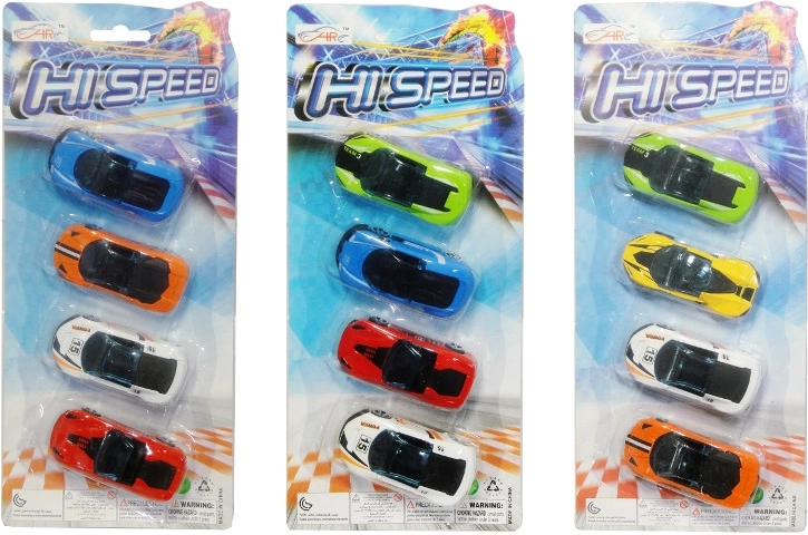 Sæt med 4 metal-racerbiler