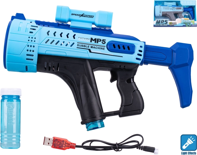 Bublemaskinpistol MP5 blå med lyseffekt 44 cm