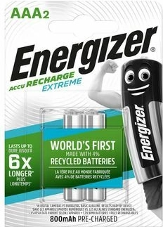 Energizer Extreme AAA genopladelige batterier 800 mAh, 2 stk.