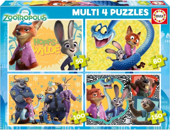 Educa puslespil Zootropolis 4-i-1 – børneprogressive puslespil (50, 80, 100 og 150 brikker)