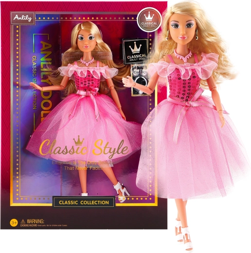 Mode-dukke i selskabskjole – mørkerosa