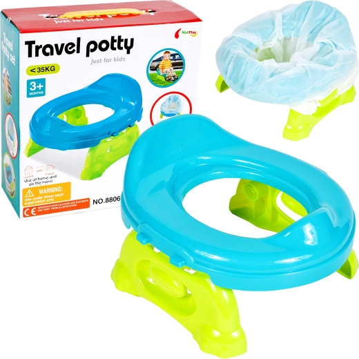 Rejsenatpotte til børn med engangsposer, blå